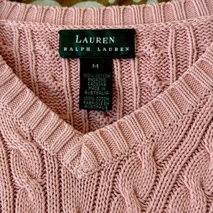 VINTAGE Ralph Lauren 100% Cotton V-neck Knit Sweater in Pink